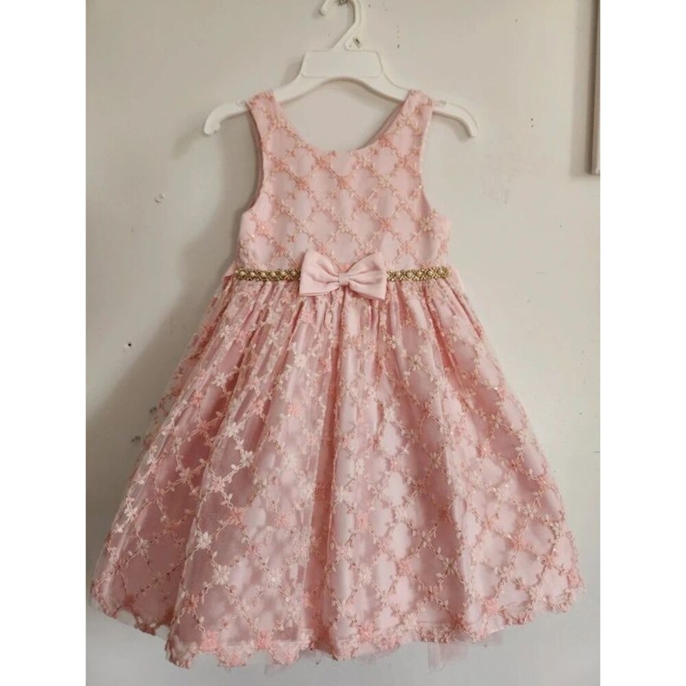 Couture Princess Pink Embroidered Party Dress with Bow – Size 6